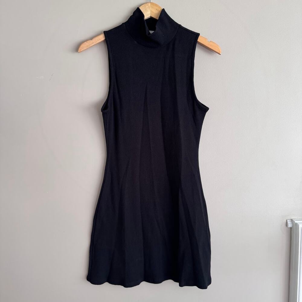 Lovers and Friends Black Mock Neck Ribbed Tank Mini Dress Medium Made in USA